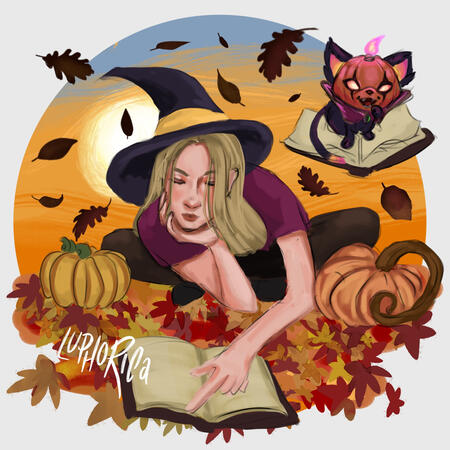 A commission for a friend surrounded by all things autumn and halloween.